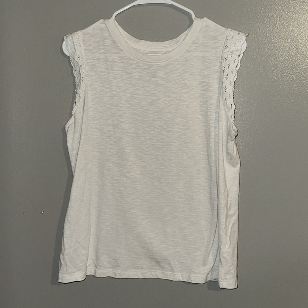 Sonoma White Lace Flutter Sleeve Top Small | Preppy Cottagecore Feminine Tee - Picture 2 of 6